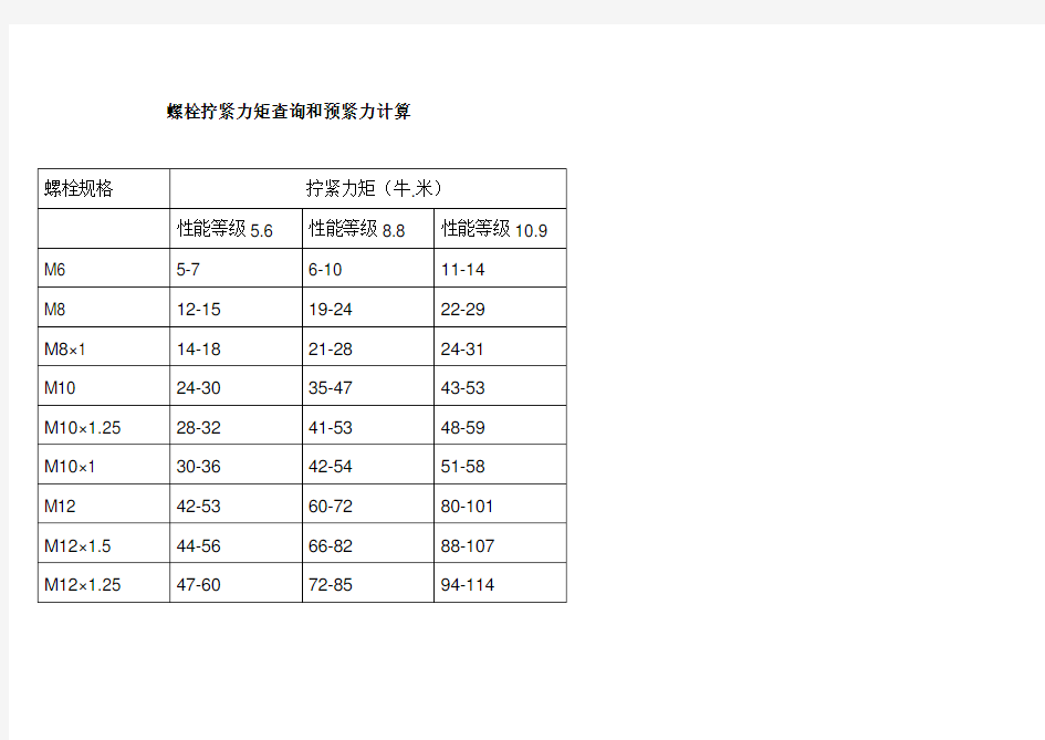 螺栓拧紧力矩查询和预紧力计算