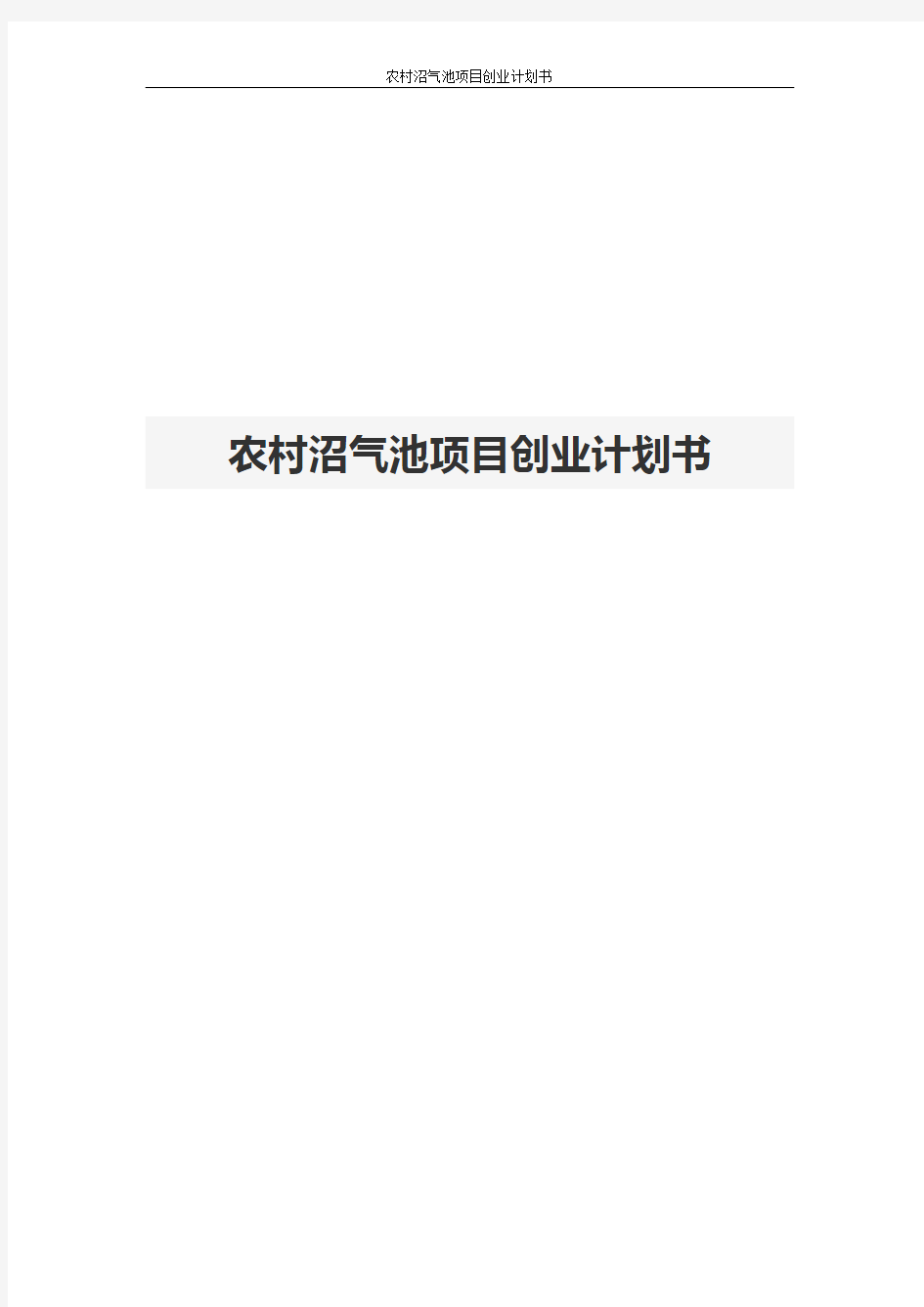 农村沼气池项目创业计划书