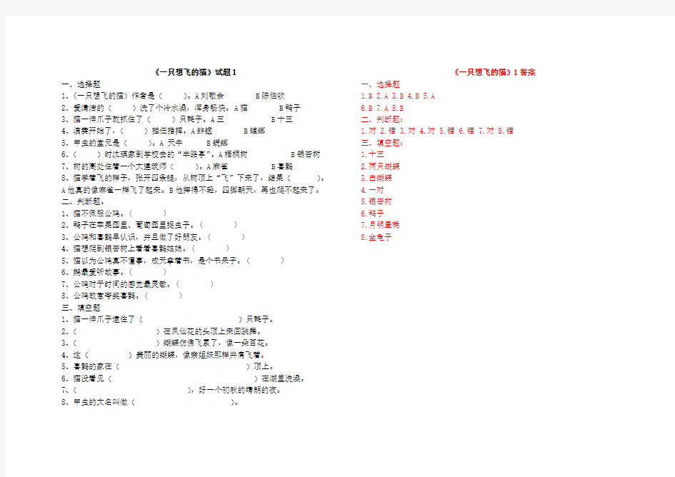 《一只想飞的猫》试题及答案
