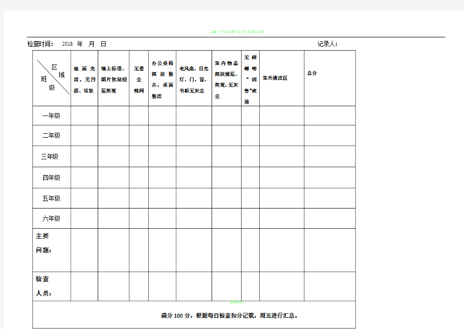 小学卫生检查记录表00260