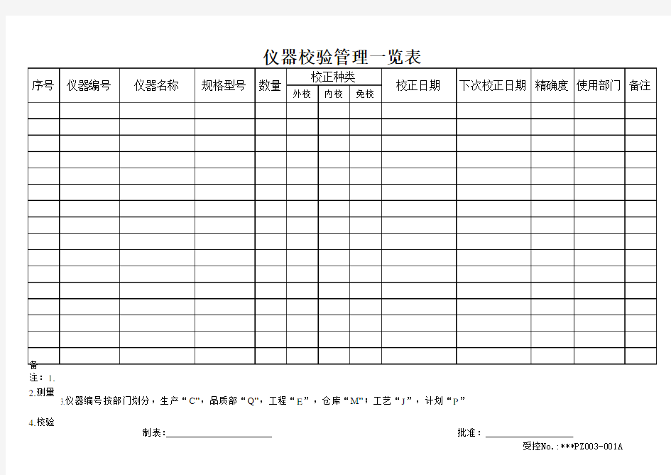 仪器校验管理一览表