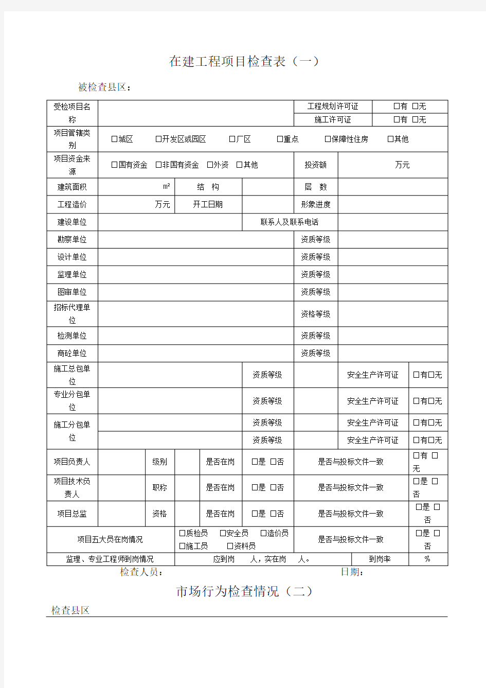 在建工程项目检查表(一)