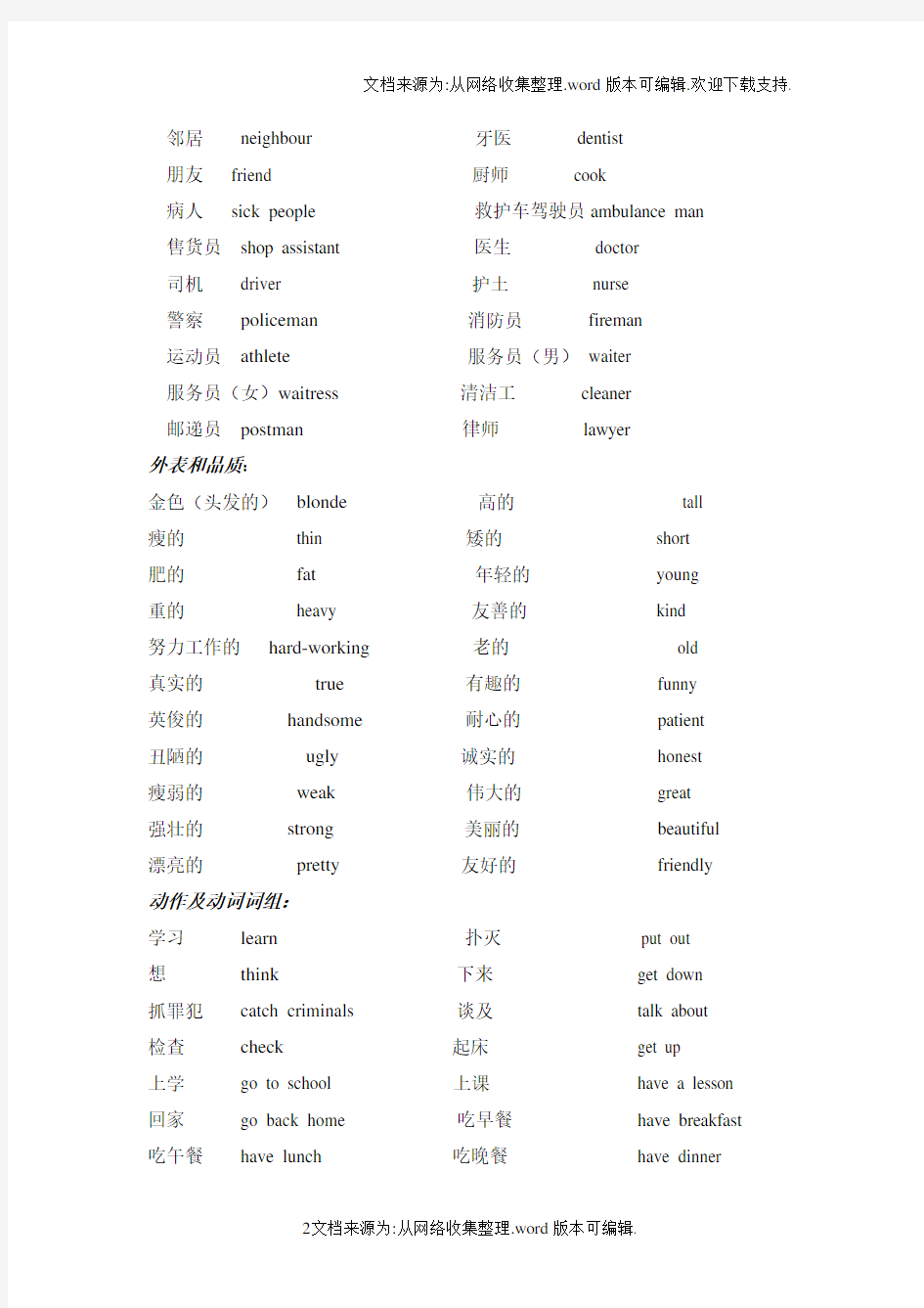 广州版小学英语四年级上册单词归类和语法归类