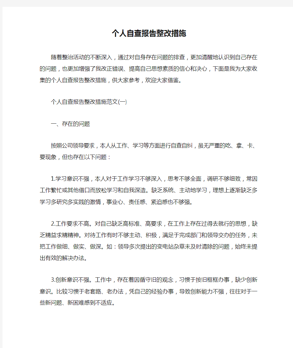 个人自查报告整改措施