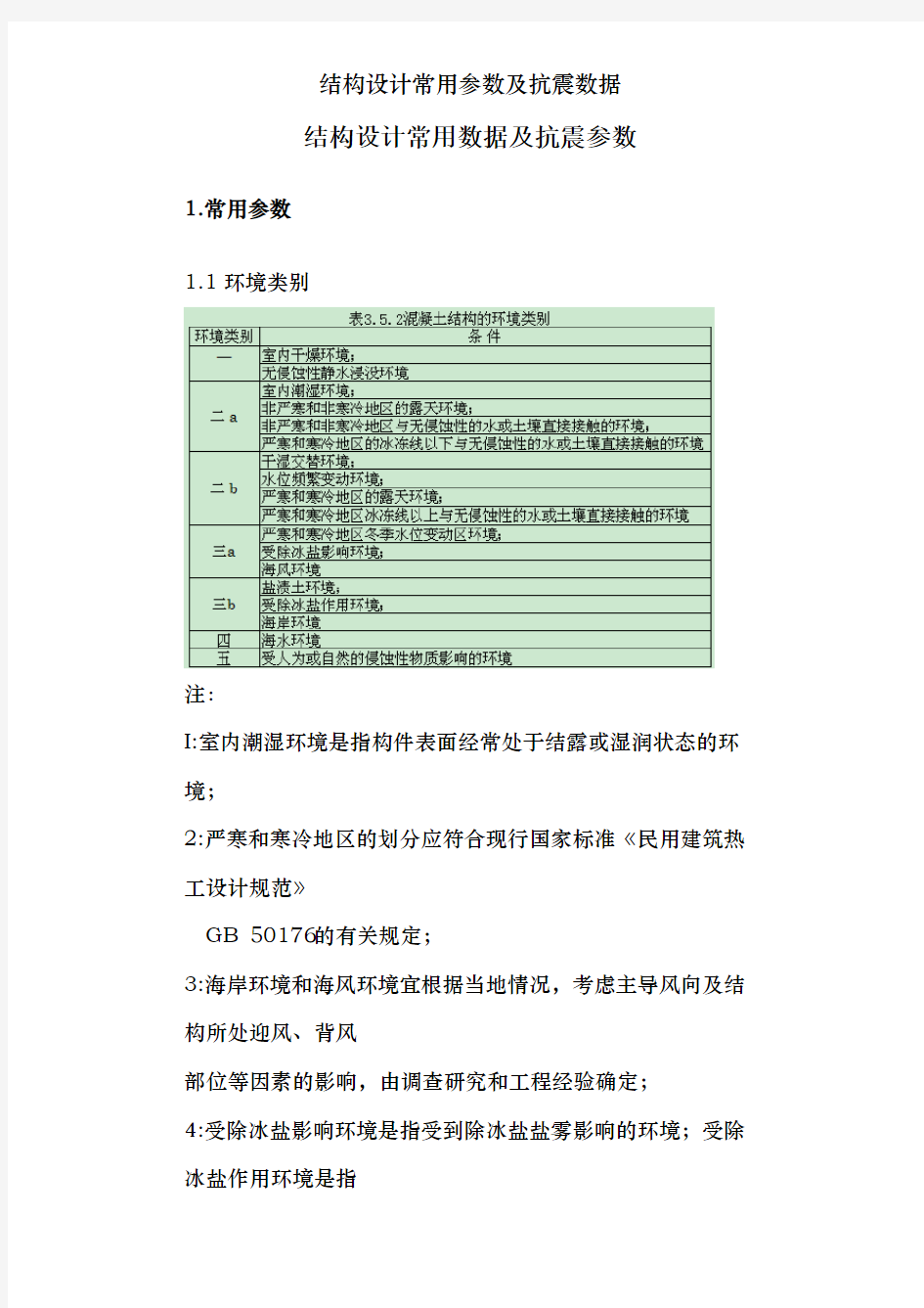 结构设计常用参数及抗震数据