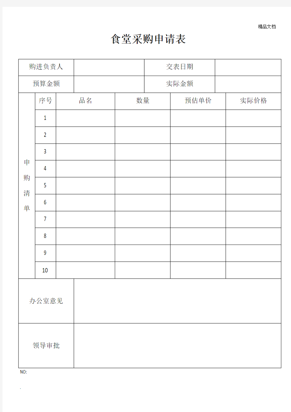 食堂采购申请表