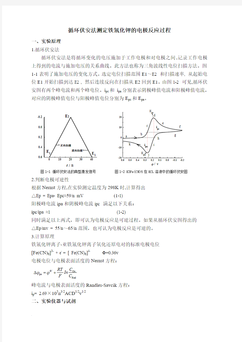 循环伏安法测定铁氰化钾电极反应过程