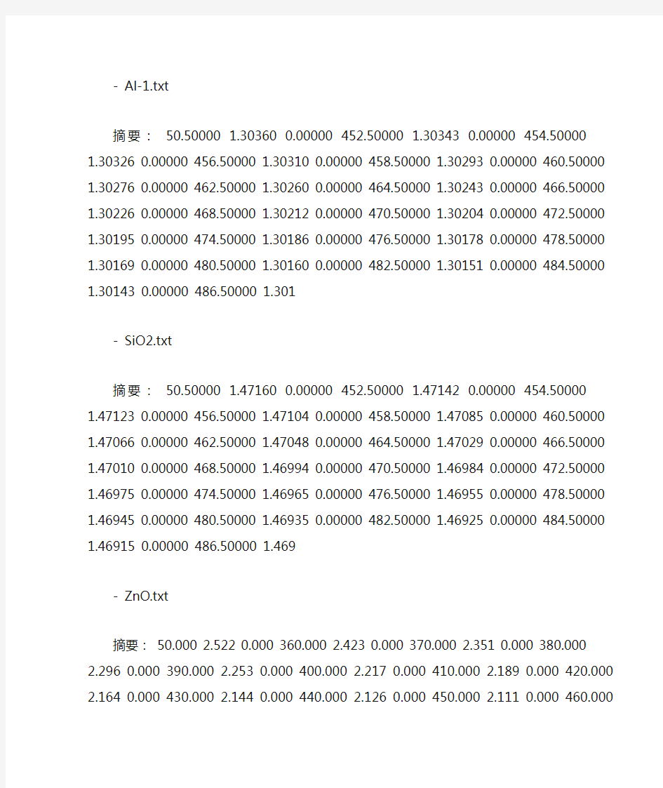 一些常见薄膜和基底不同波长下的折射率和消光系数