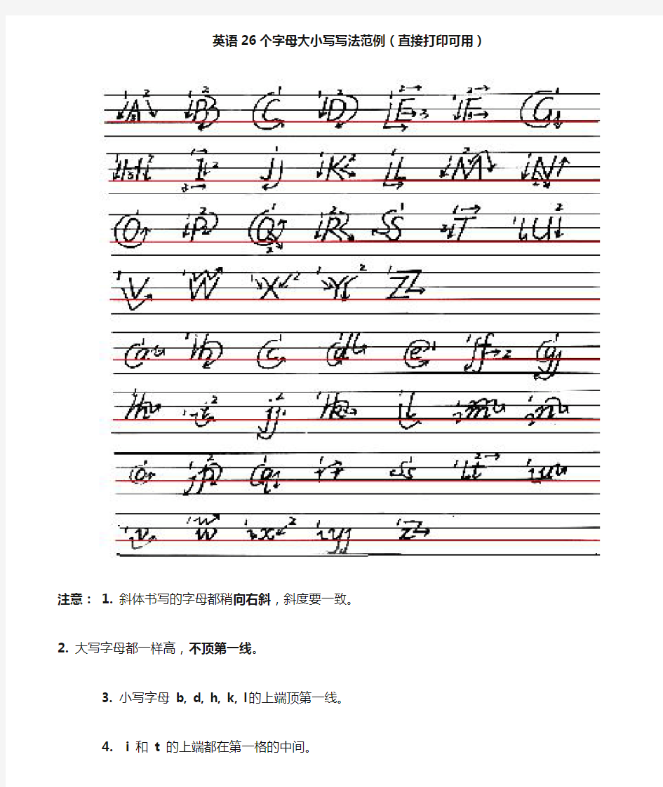 英语26个字母大小写写法范例(直接打印可用)