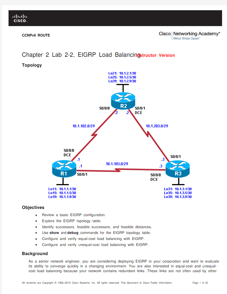 CCNPv6_ROUTE_Lab2-2_EIGRP_Load_Balancing_Instructor