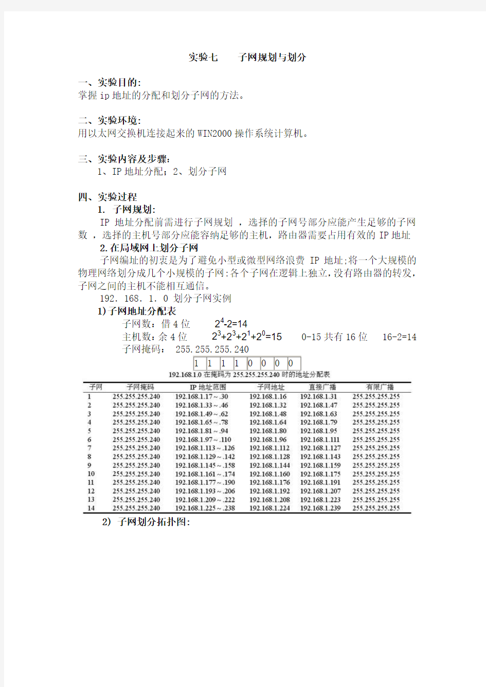 实验七 子网规划与划分