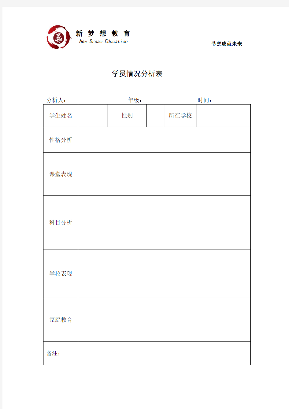 学员情况分析表