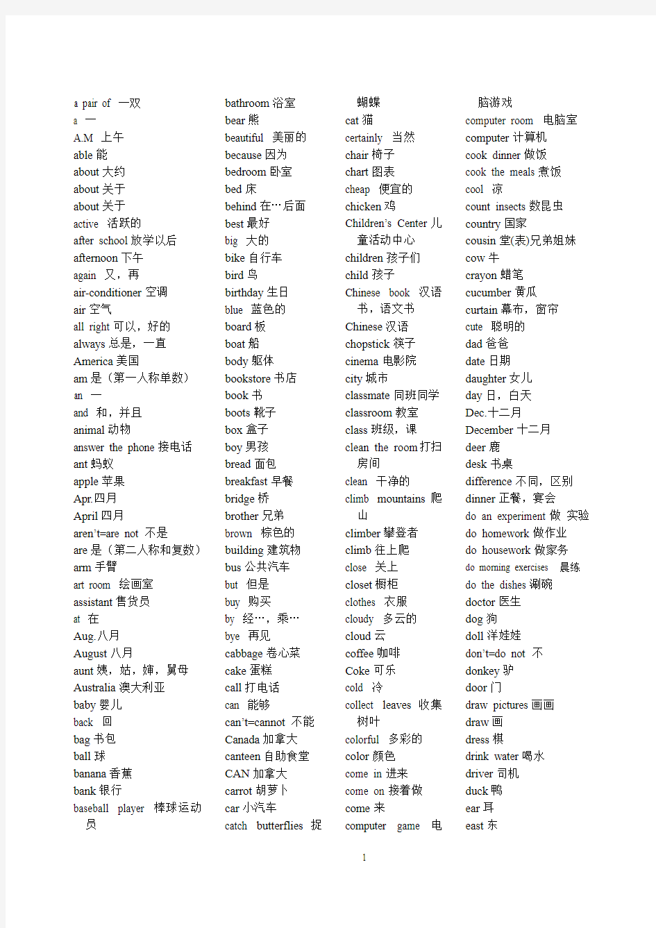 牛津版小学六年级英语词汇表(排序)