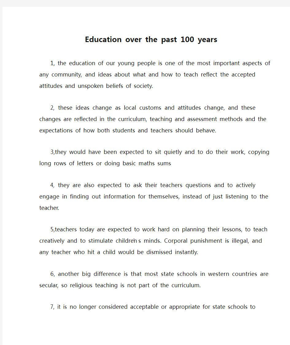 Education over the past 100 years