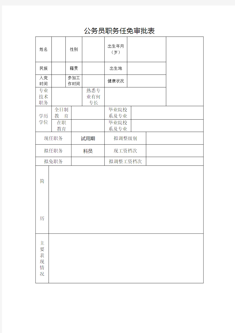 公务员职务任免审批表