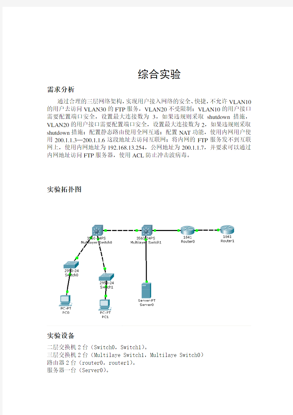 网络配置综合实验报告