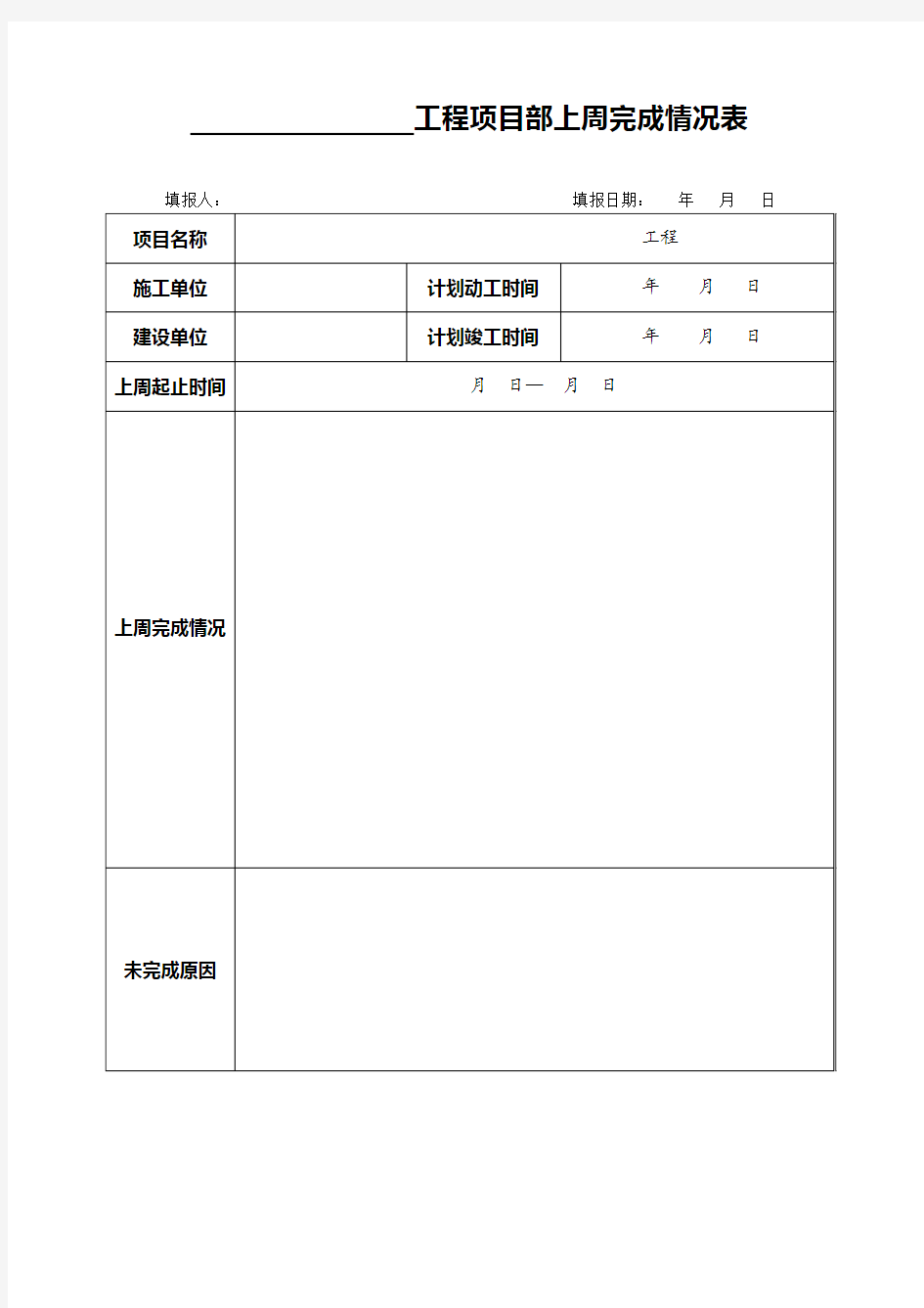 施工进度周报表