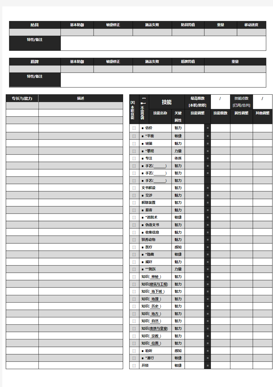 (完整word版)DnD3RCharacterCard龙与地下城3.5空白人物卡(初版)