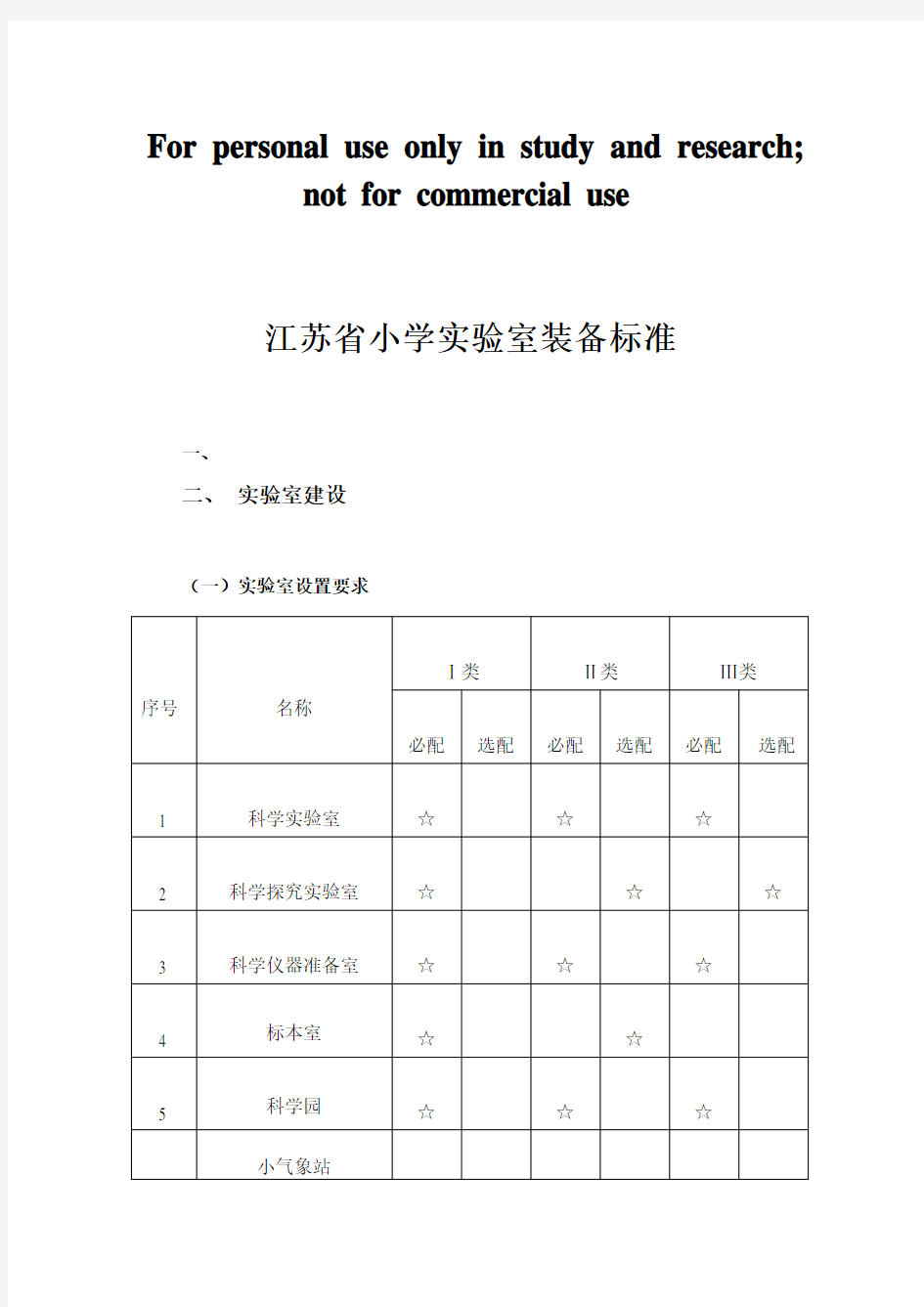 小学科学实验室建设标准