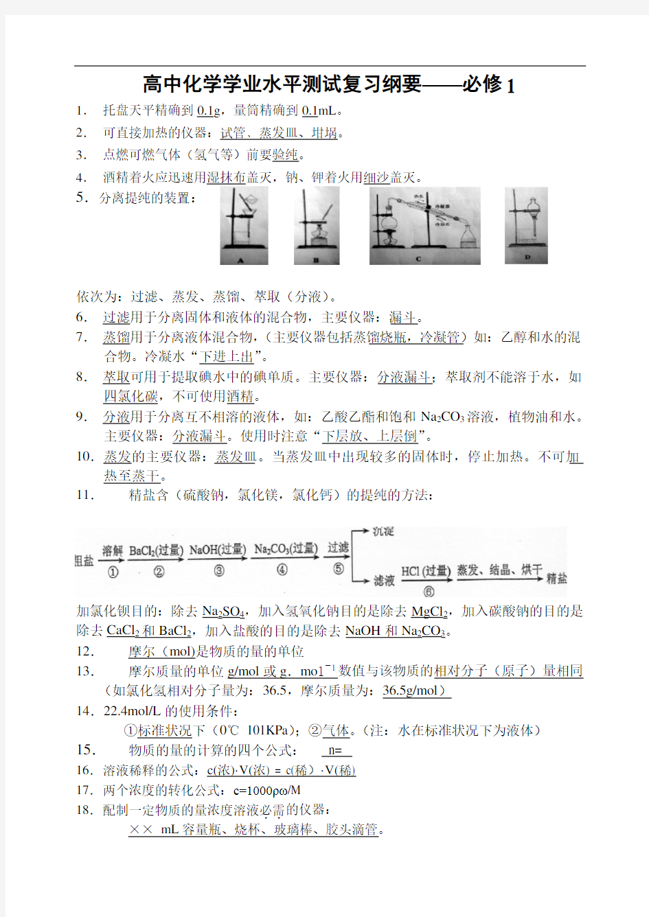 高中化学学业水平测试常考必背知识点72898