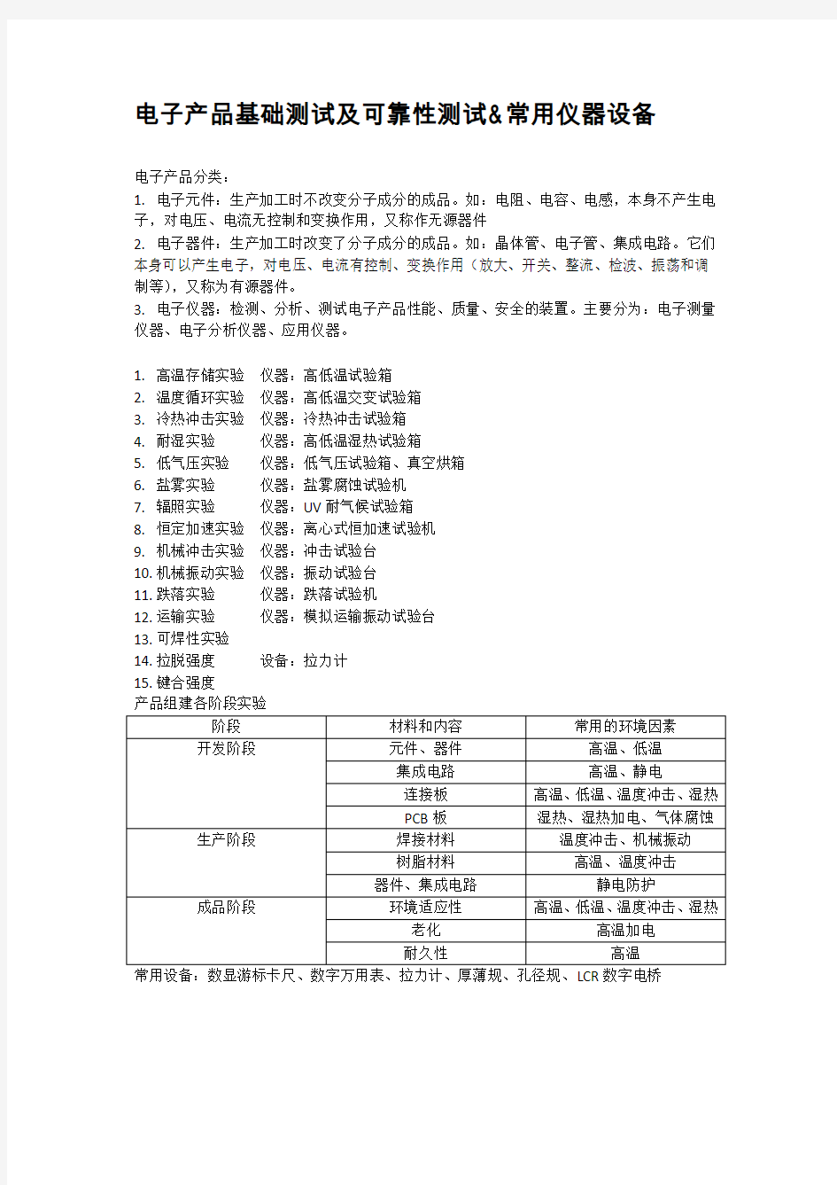 电子产品可靠性测试及设备