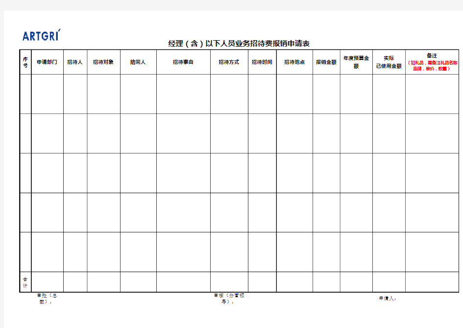 业务招待费报销申请表