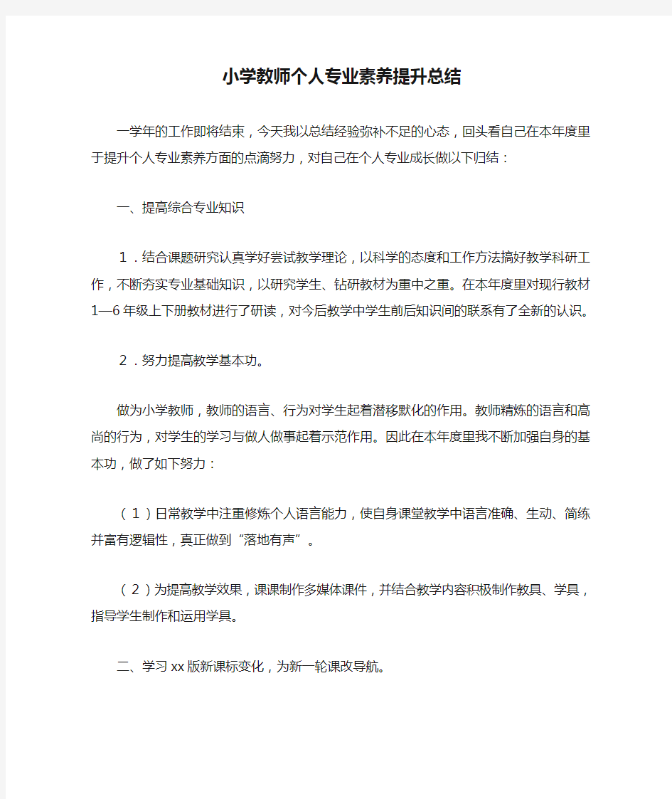 小学教师个人专业素养提升总结