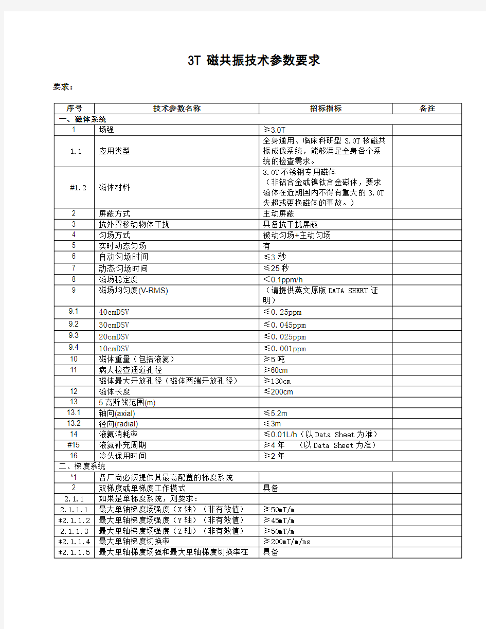 磁共振技术参数要求