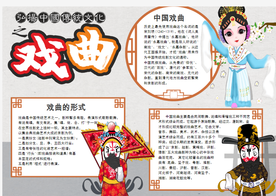 弘扬中国传统文化戏曲文化手抄报
