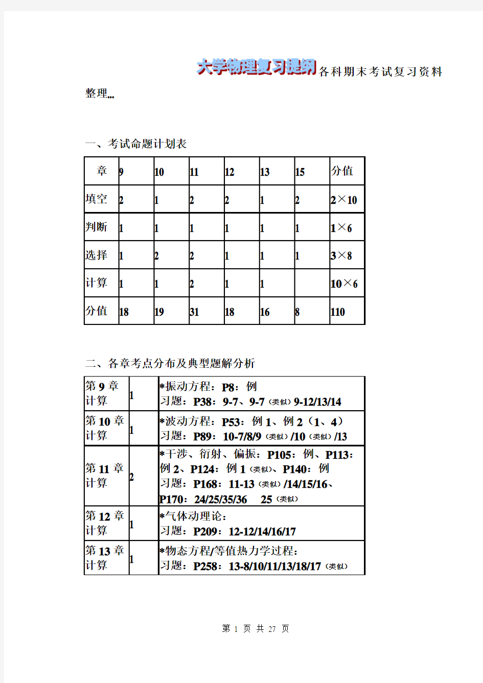 《大学物理》期末考试复习资料