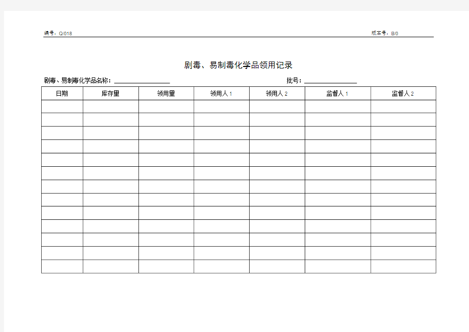 剧毒、易制毒化学品领用记录