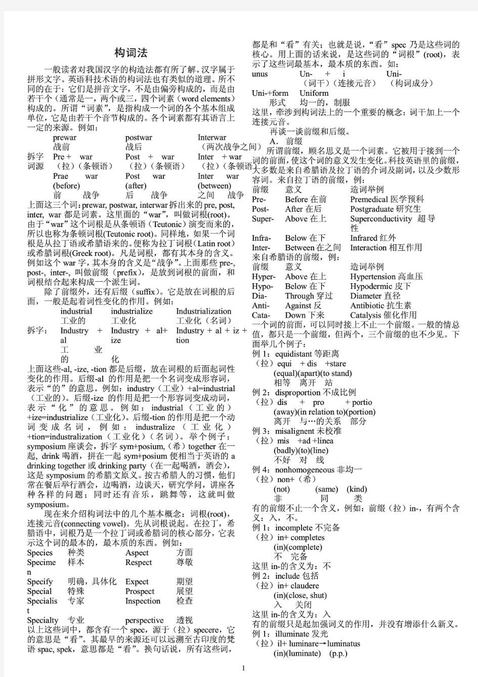 高中英语单词词根、前缀、后缀大总结精编