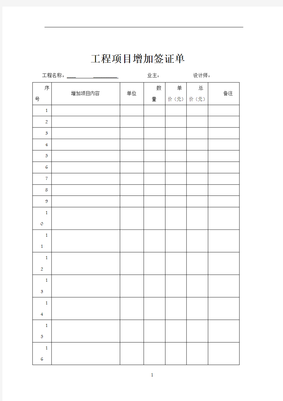 工程项目增加签证单