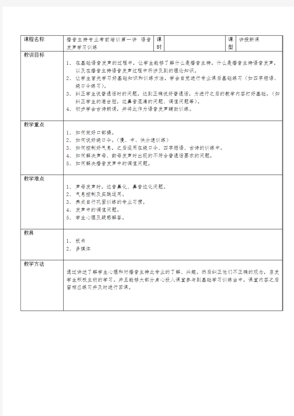 播音主持语音发声教案