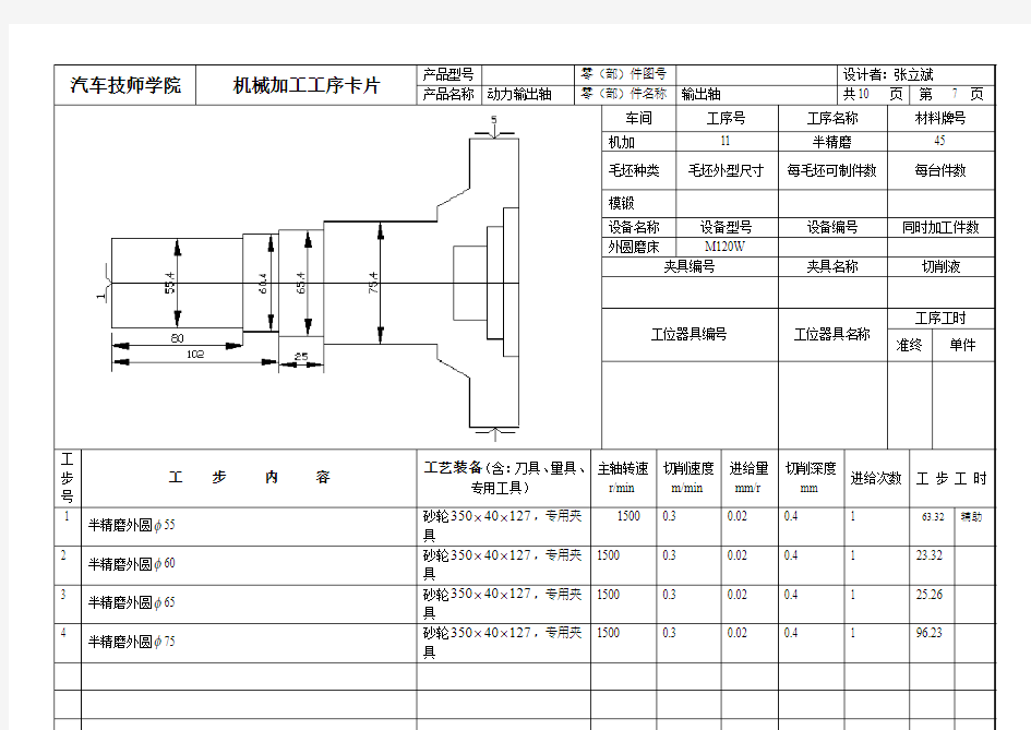 湖南省汽车技师学院工序卡片7