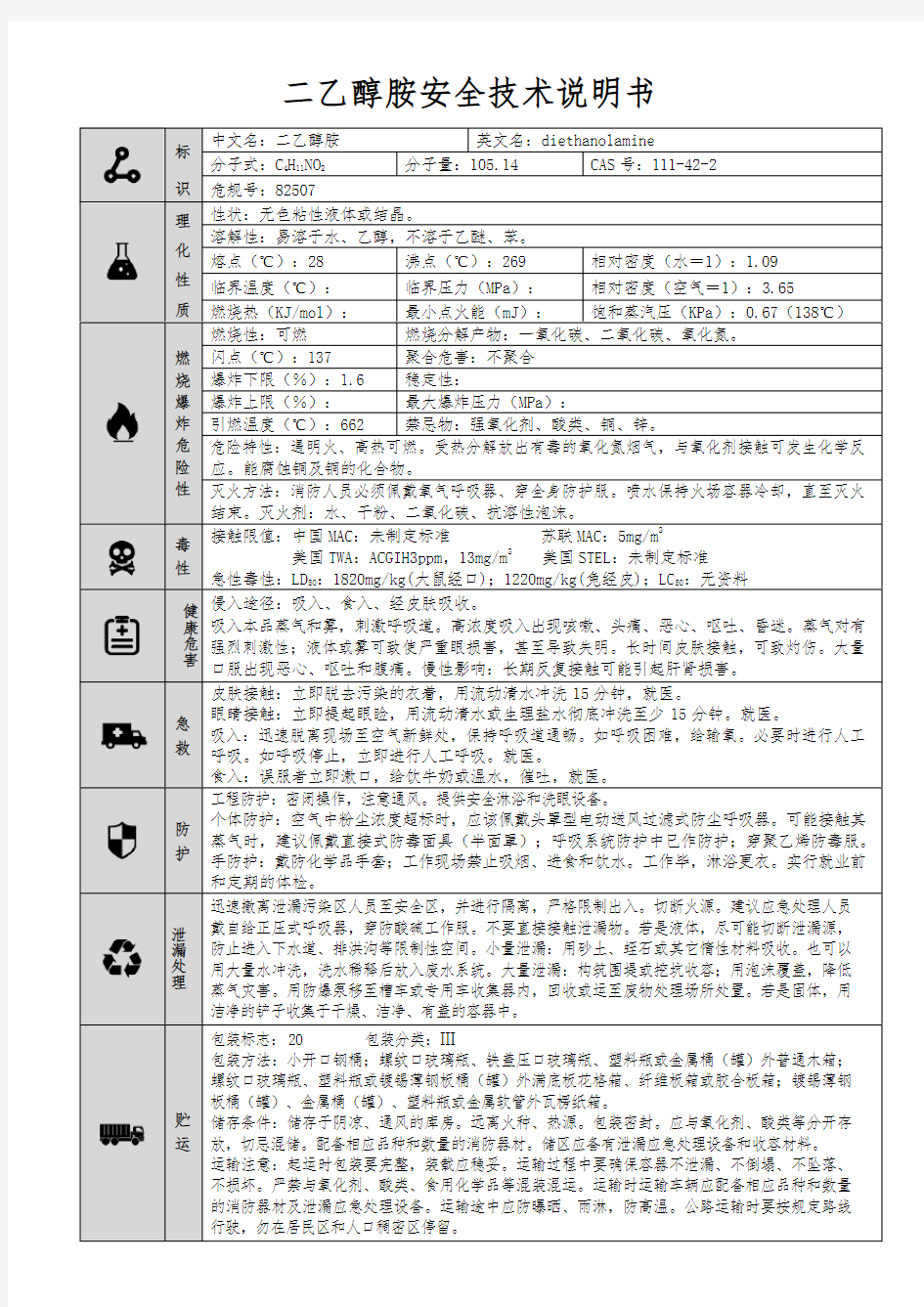 【二乙醇胺】MSDS 安全技术说明书(精编版)