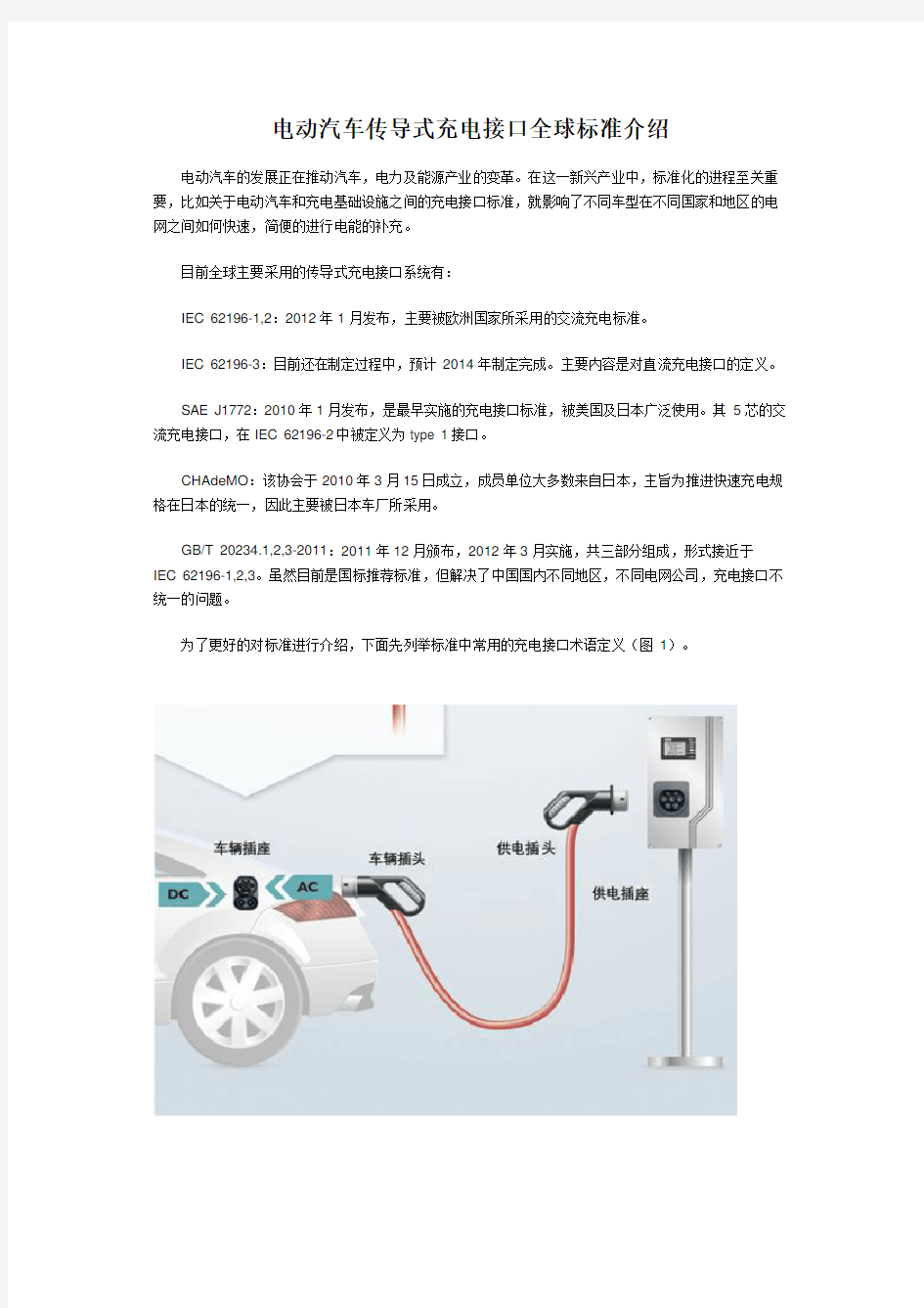 电动汽车传导式充电接口全球标准介绍