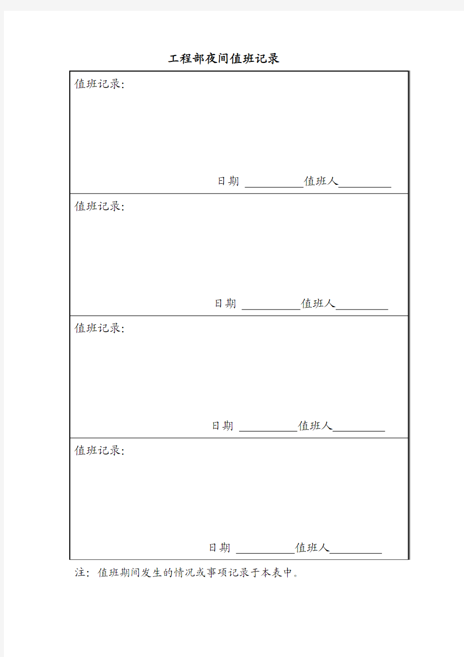 工程部夜间值班记录