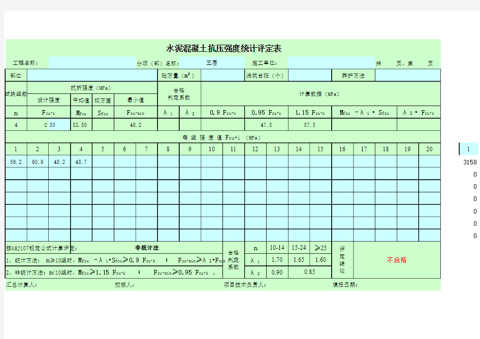 水泥混凝土抗压强度评定计算表