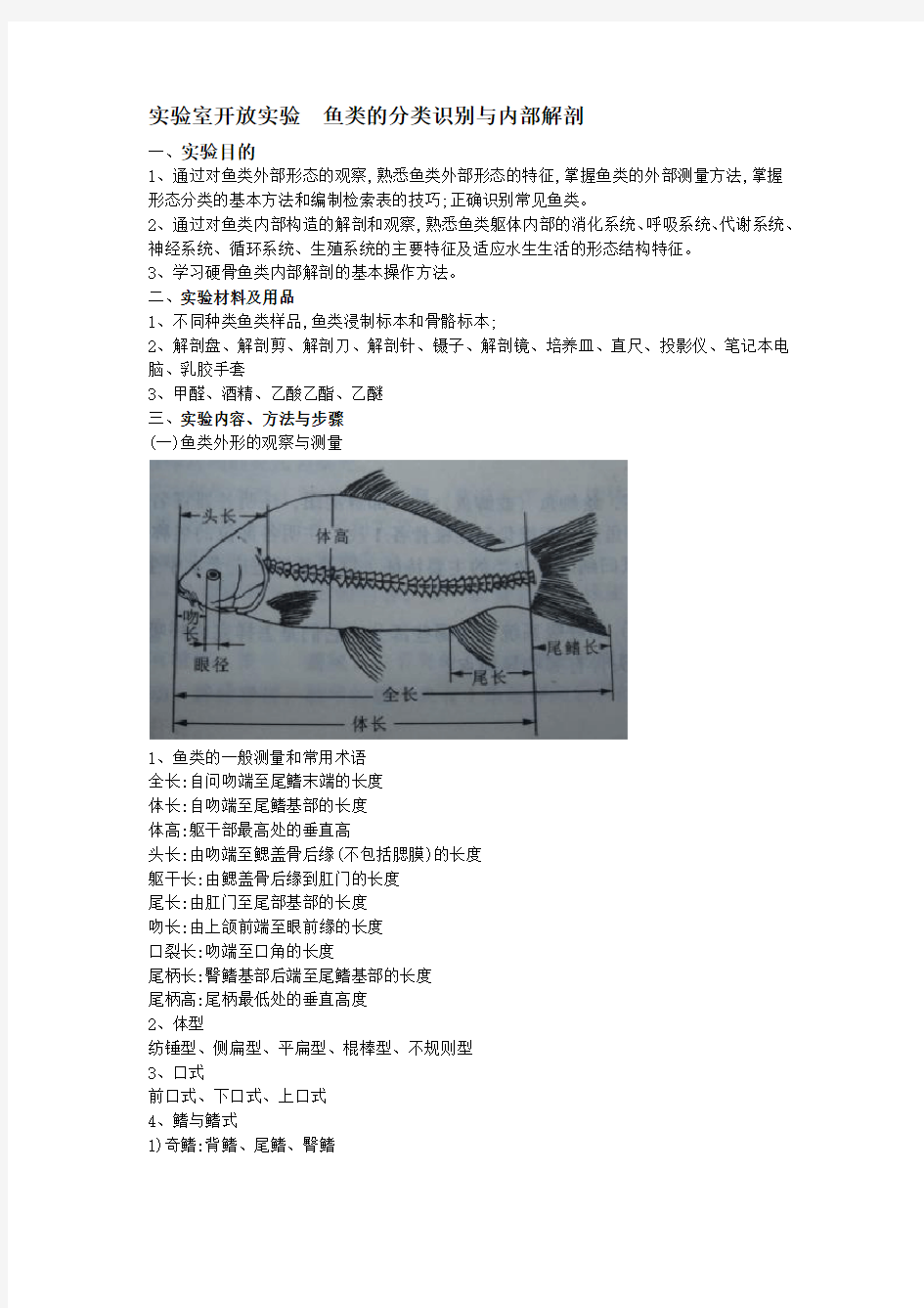 鱼类解剖实验报告