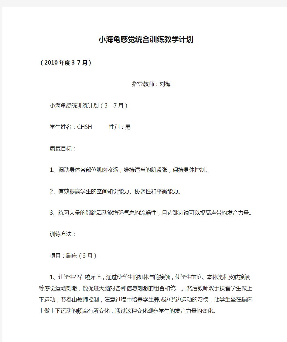 小海龟感觉统合训练教学计划