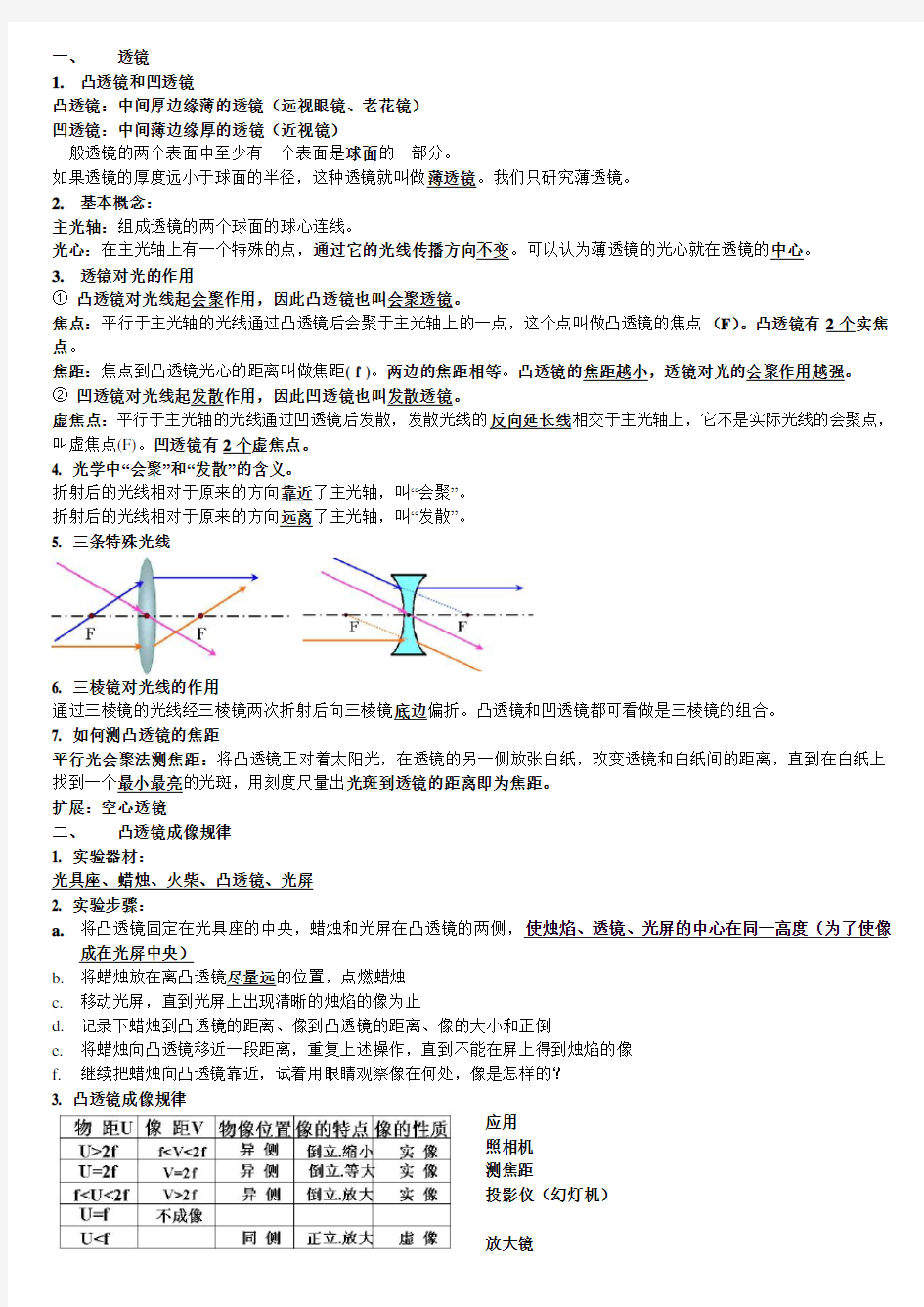 八年级上册物理第五章透镜 知识点