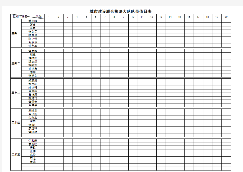 卫生值日情况登记表