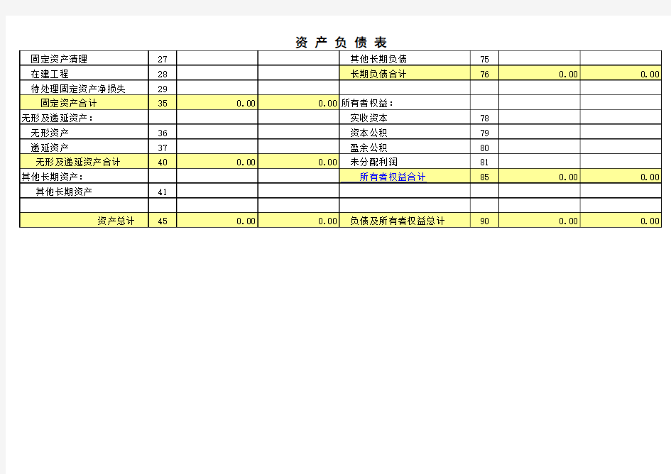 资产负债表表格_资产负债表Excel表格