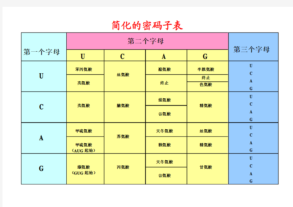 简化的密码子表