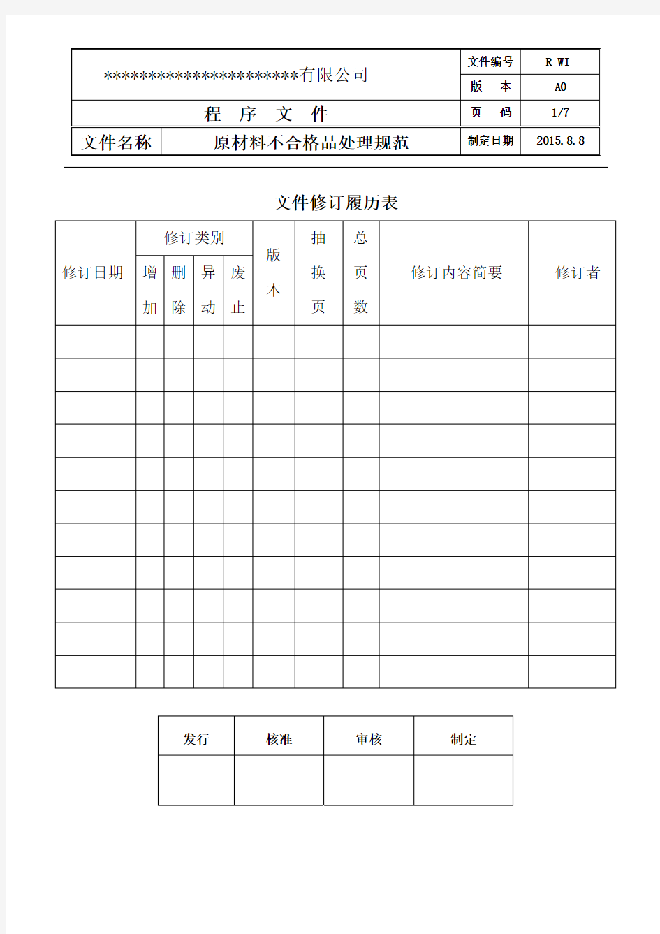 原材料不合格品处理规范