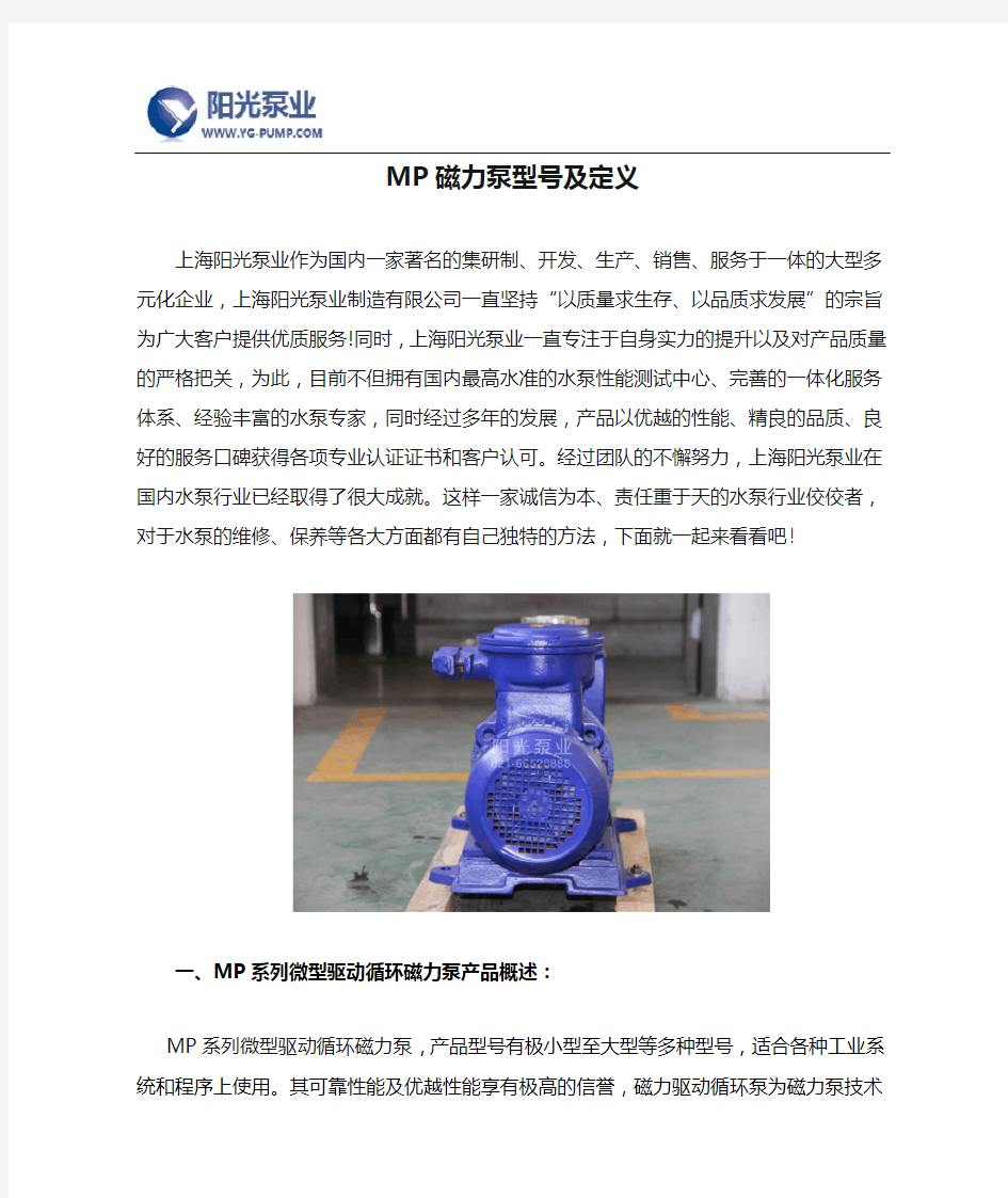 MP磁力泵型号及定义