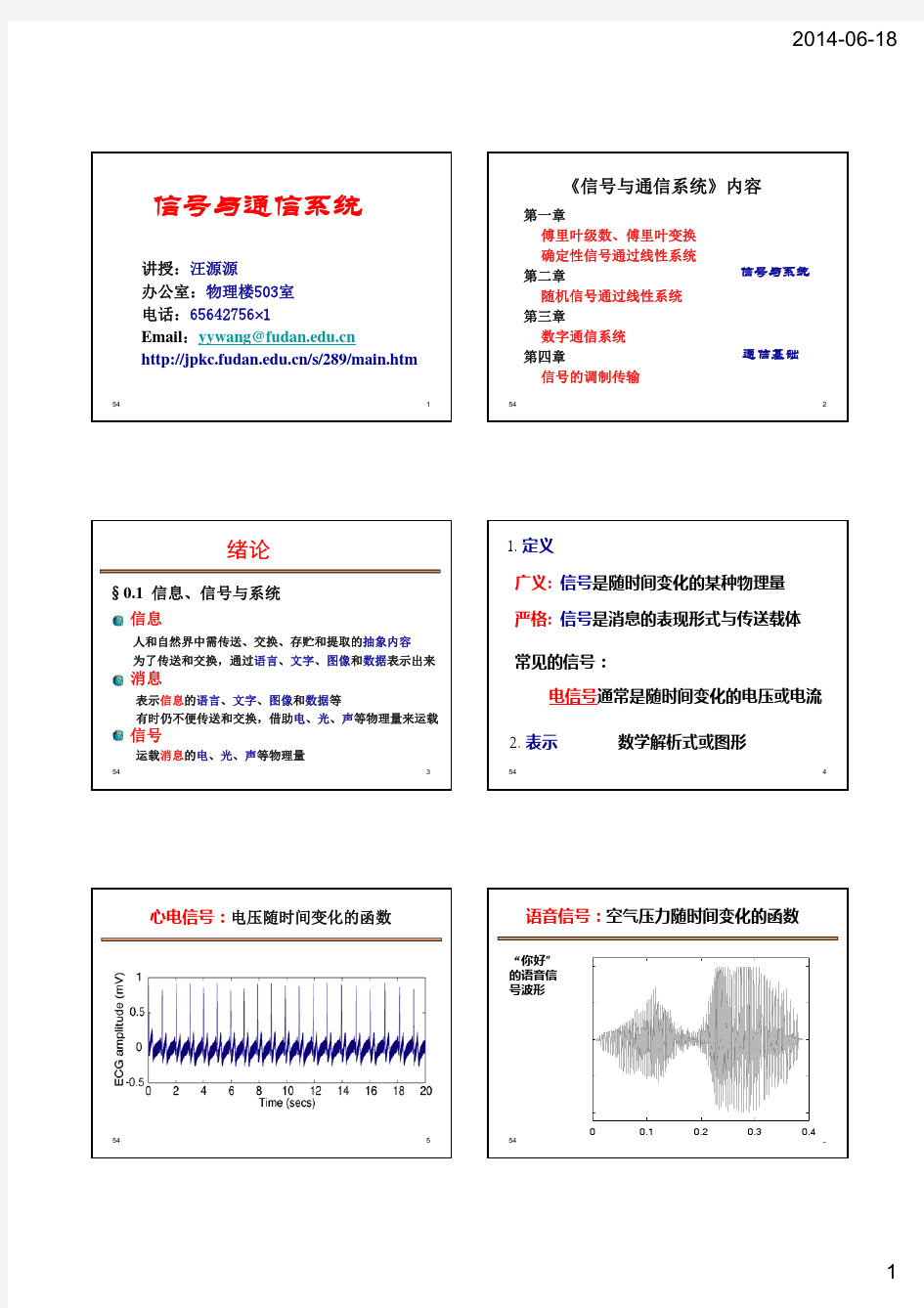 复旦大学精品课程《信号与通信系统》课件,信息、信号、系统及其相互关系课件精品复习资料