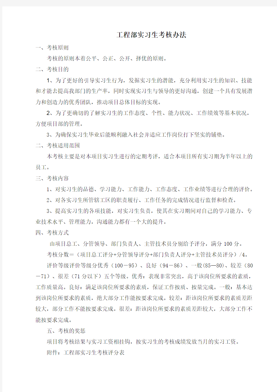 工程部实习生考核方案