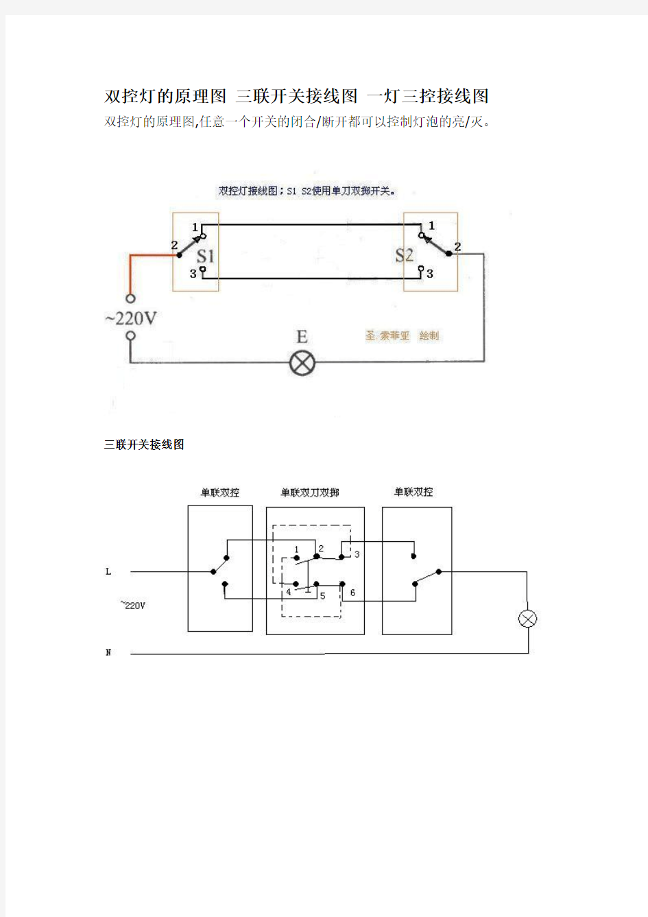 双控灯的原理图 三联开关接线图 一灯三控接线图